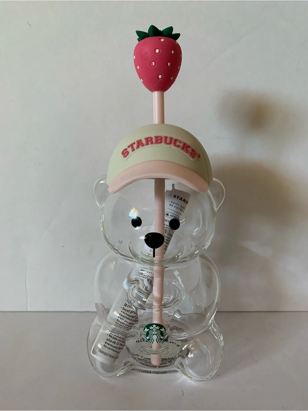 NWT. Starbucks Pink Barista Drink Strawberry Bear Cup Glass 2026 100% Authentic